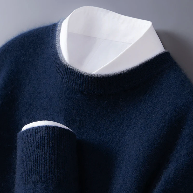 Men’s Wool Knit Sweater with Contrast Collar Detail
