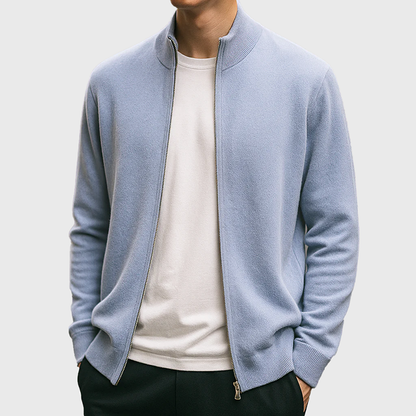 Men’s Wool Zip-Up Cardigan with Stand Collar