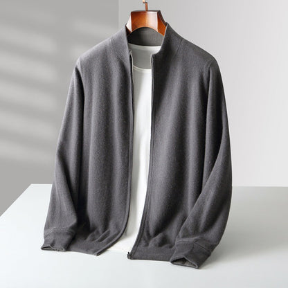 Men’s Wool Zip-Up Cardigan with Stand Collar