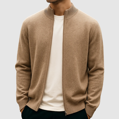 Men’s Wool Zip-Up Cardigan with Stand Collar