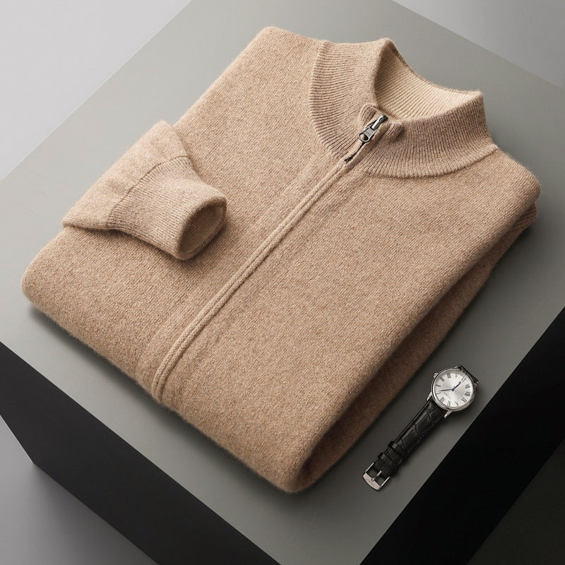 Men’s Wool Zip-Up Cardigan with Stand Collar