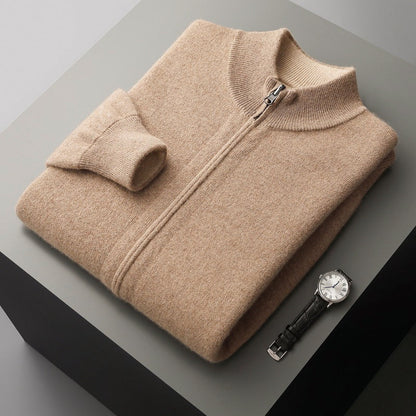 Men’s Wool Zip-Up Cardigan with Stand Collar