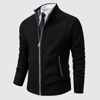 Men’s Zip-Up Knit Cardigan with Stand Collar and Pockets