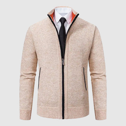 Men’s Zip-Up Knit Cardigan with Stand Collar and Pockets