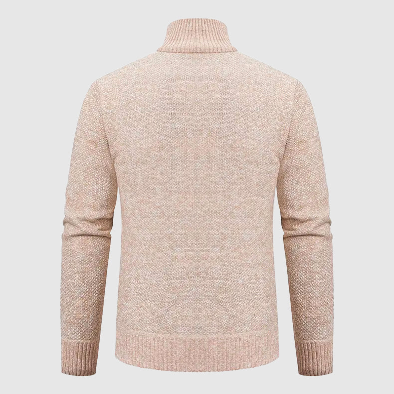 Men’s Zip-Up Knit Cardigan with Stand Collar and Pockets