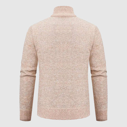 Men’s Zip-Up Knit Cardigan with Stand Collar and Pockets