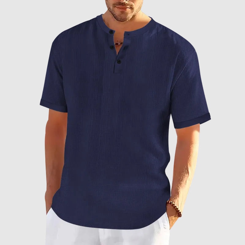 Michael - Men's Casual Textured Henley Short Sleeve Shirt