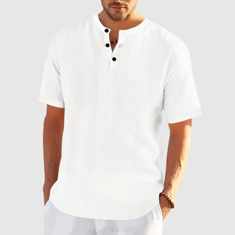 Michael - Men's Casual Textured Henley Short Sleeve Shirt