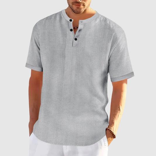 Michael - Men's Casual Textured Henley Short Sleeve Shirt