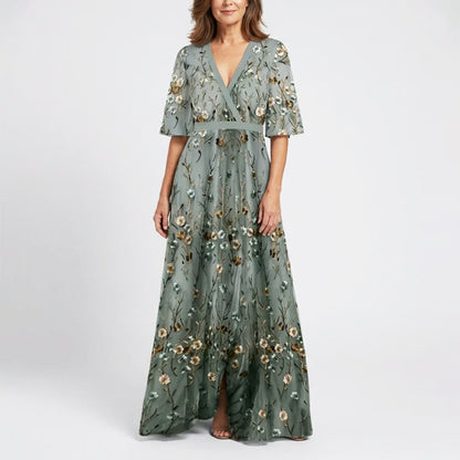 Millie - Women’s Embroidered Floral V-Neck Maxi Dress