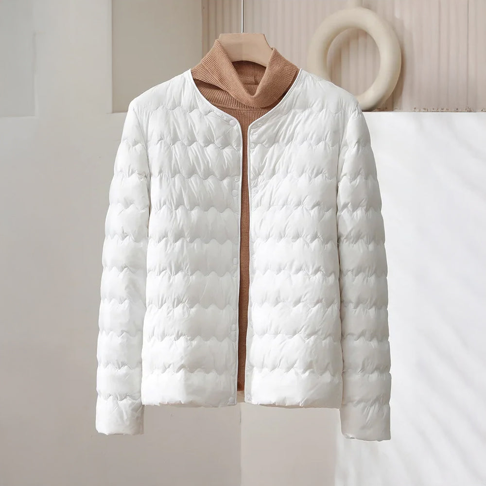 Minimalist Collarless Quilted Down Jacket