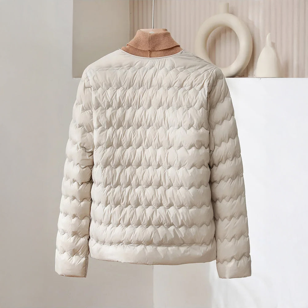 Minimalist Collarless Quilted Down Jacket