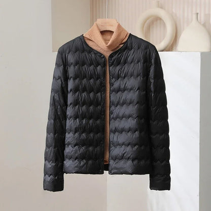 Minimalist Collarless Quilted Down Jacket