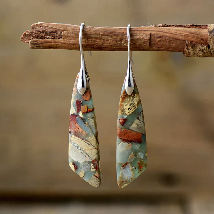 Natural Stone Drop Earrings with Silver Hooks