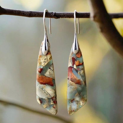 Natural Stone Drop Earrings with Silver Hooks