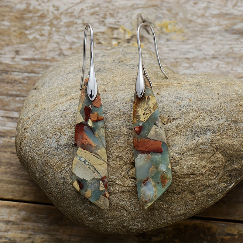 Natural Stone Drop Earrings with Silver Hooks