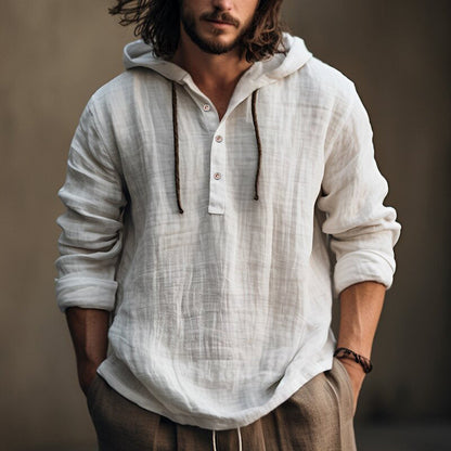 Nolan - Men's Casual Button Placket Hooded Top
