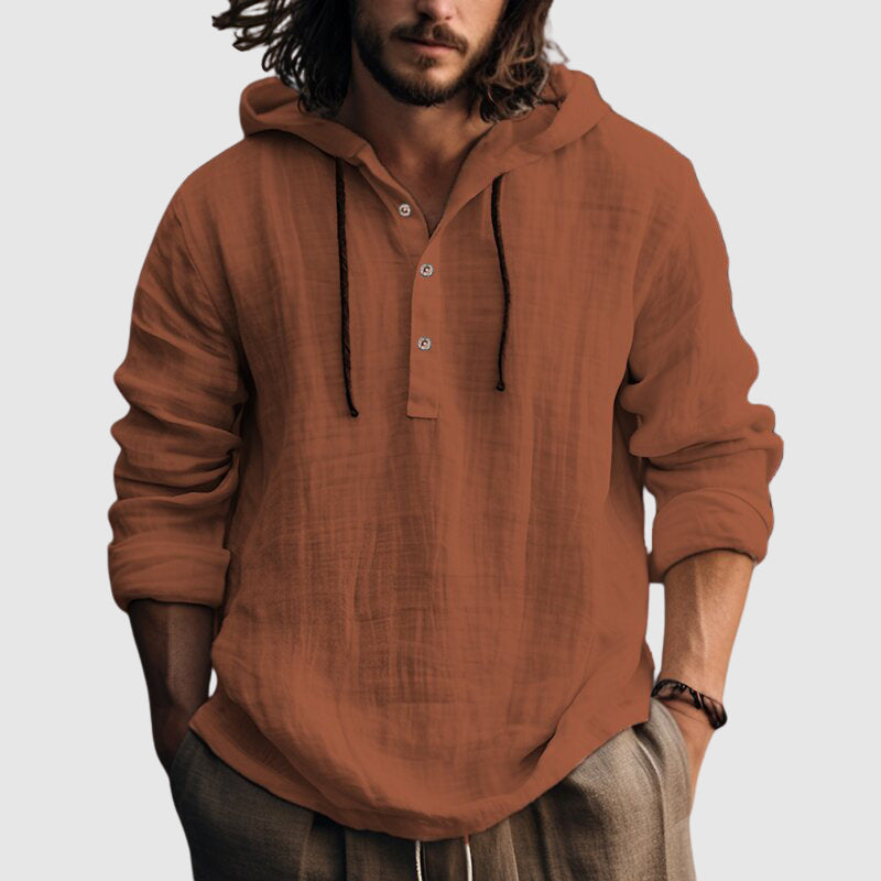 Nolan - Men's Casual Button Placket Hooded Top