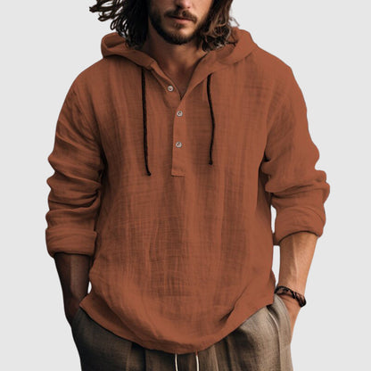 Nolan - Men's Casual Button Placket Hooded Top