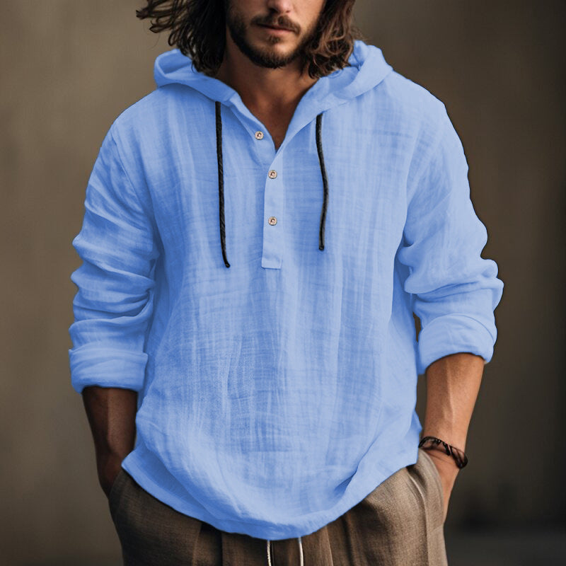 Nolan - Men's Casual Button Placket Hooded Top