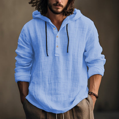 Nolan - Men's Casual Button Placket Hooded Top