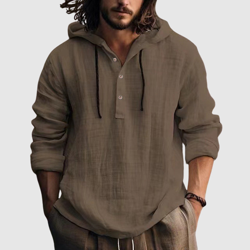 Nolan - Men's Casual Button Placket Hooded Top