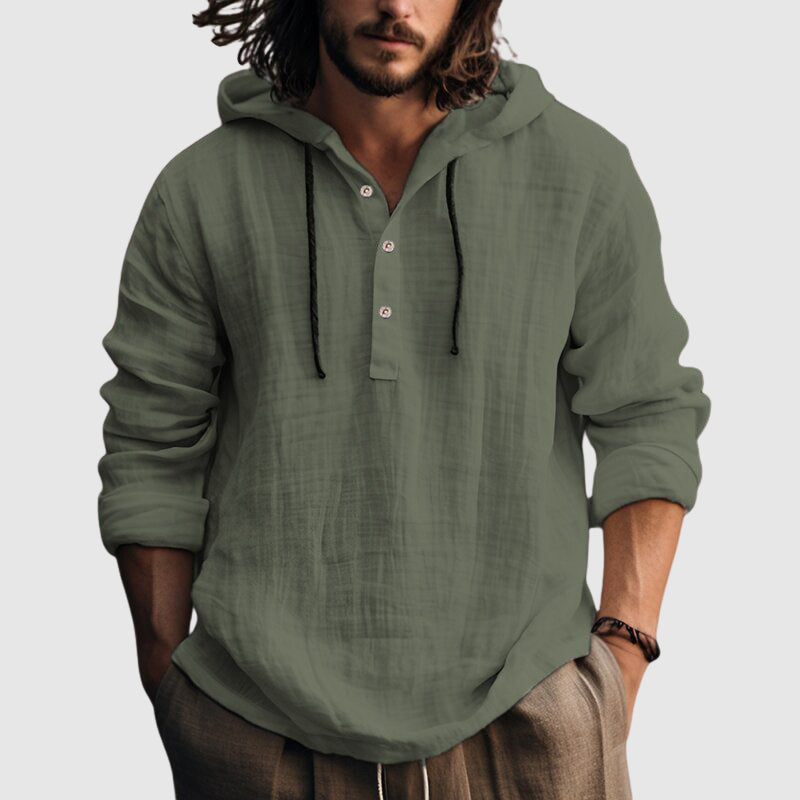 Nolan - Men's Casual Button Placket Hooded Top