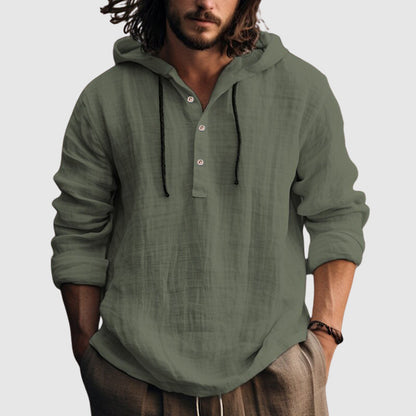 Nolan - Men's Casual Button Placket Hooded Top