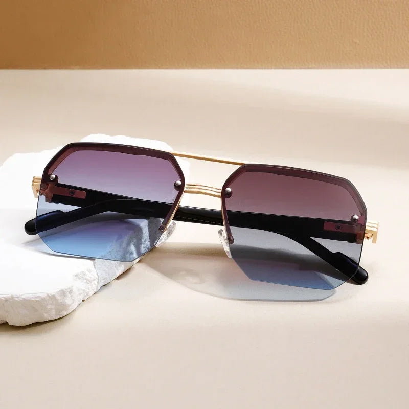 Oversized Rimless Sunglasses with Gradient Lenses
