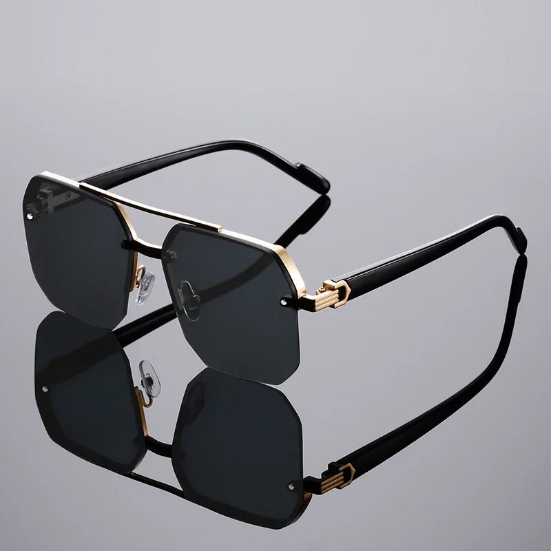 Oversized Rimless Sunglasses with Gradient Lenses