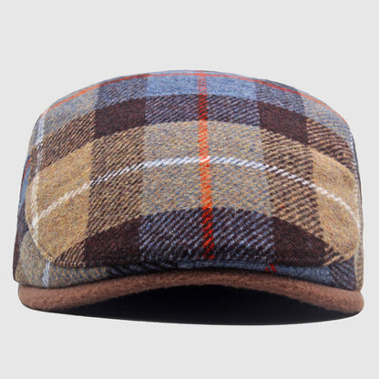 Plaid Flat Cap with Short Brim