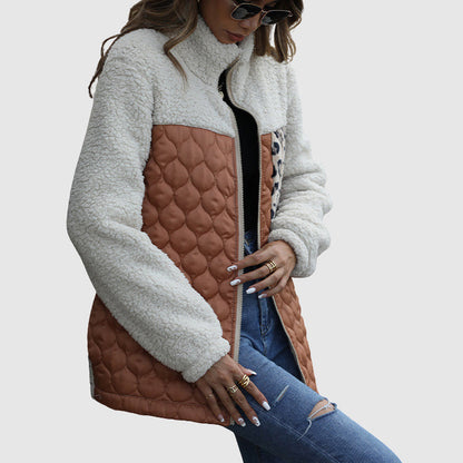 Quilted Plush Patchwork Women’s Winter Jacket