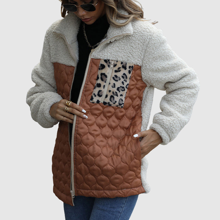 Quilted Plush Patchwork Women’s Winter Jacket