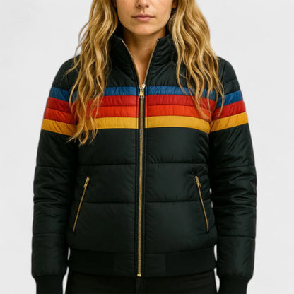 Retro Colorblock Hooded Puffer Jacket