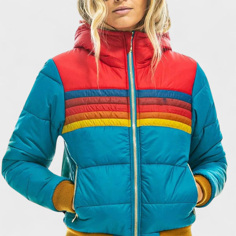 Retro Colorblock Hooded Puffer Jacket