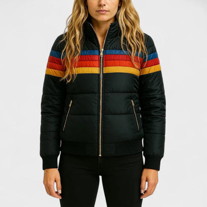 Retro Colorblock Hooded Puffer Jacket