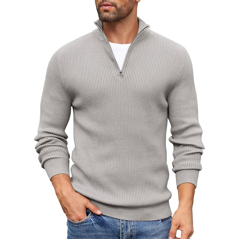 Ribbed Knit Zip-Up Collar Sweater for Men