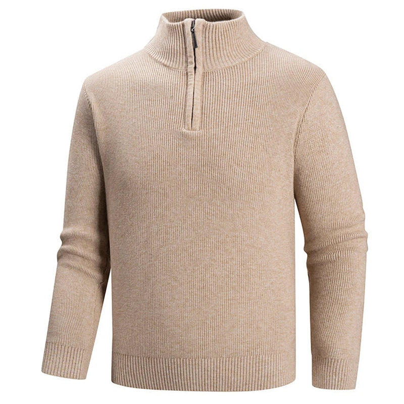 Ribbed Knit Zip-Up Collar Sweater for Men