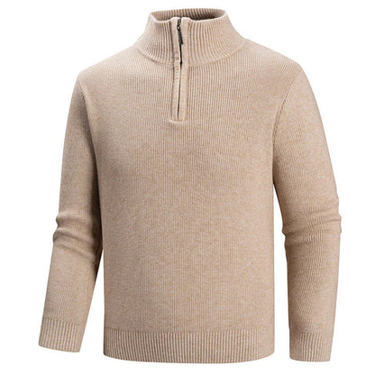 Ribbed Knit Zip-Up Collar Sweater for Men