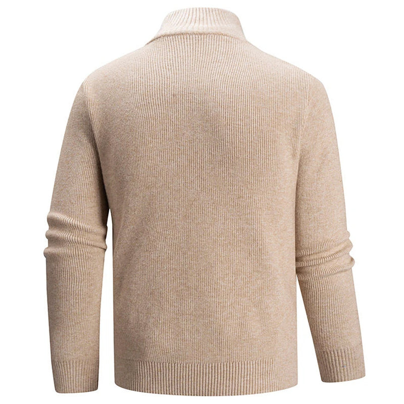 Ribbed Knit Zip-Up Collar Sweater for Men
