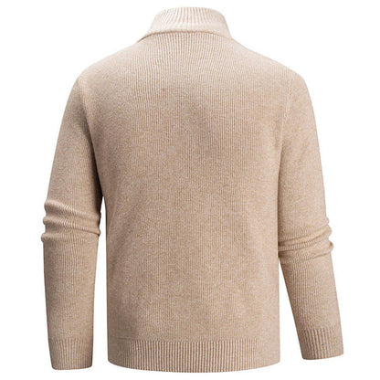 Ribbed Knit Zip-Up Collar Sweater for Men