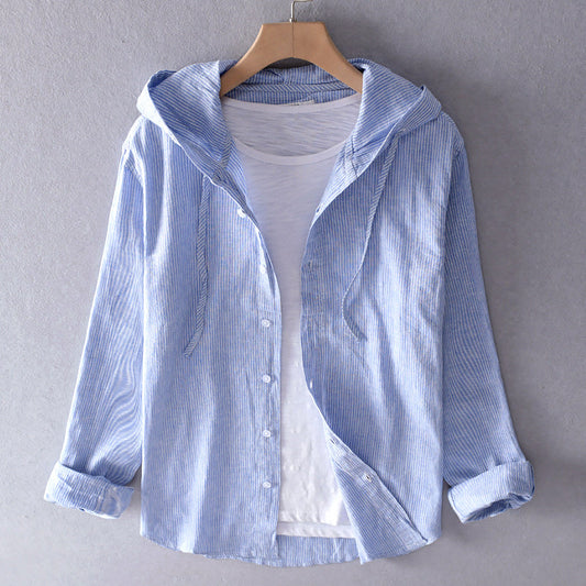 Roberto Russo Hooded Linen Shirt with Buttons