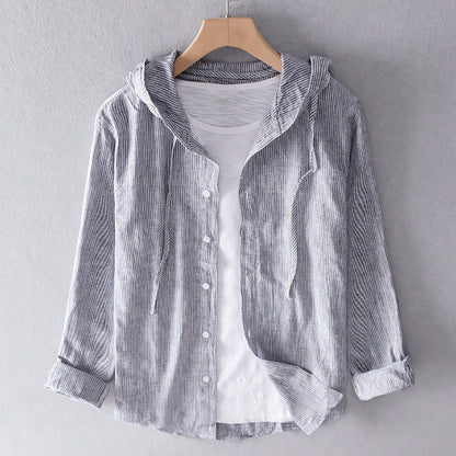 Roberto Russo Hooded Linen Shirt with Buttons
