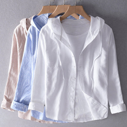 Roberto Russo Hooded Linen Shirt with Buttons