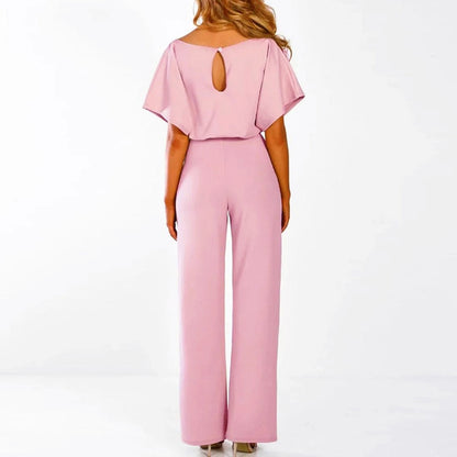Samantha - Women's Short Sleeve Belted Wide Leg Jumpsuit