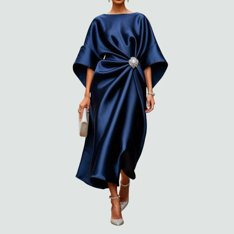 Sofia Amoretti Draped Midi Dress with Wide Sleeves