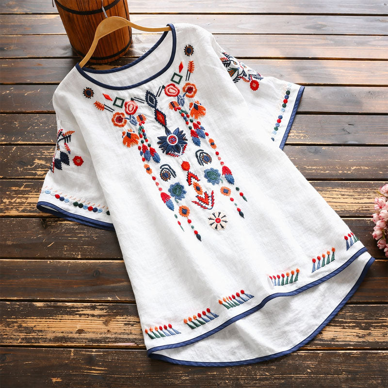 Sofia Amoretti Embroidered Short Sleeve Blouse