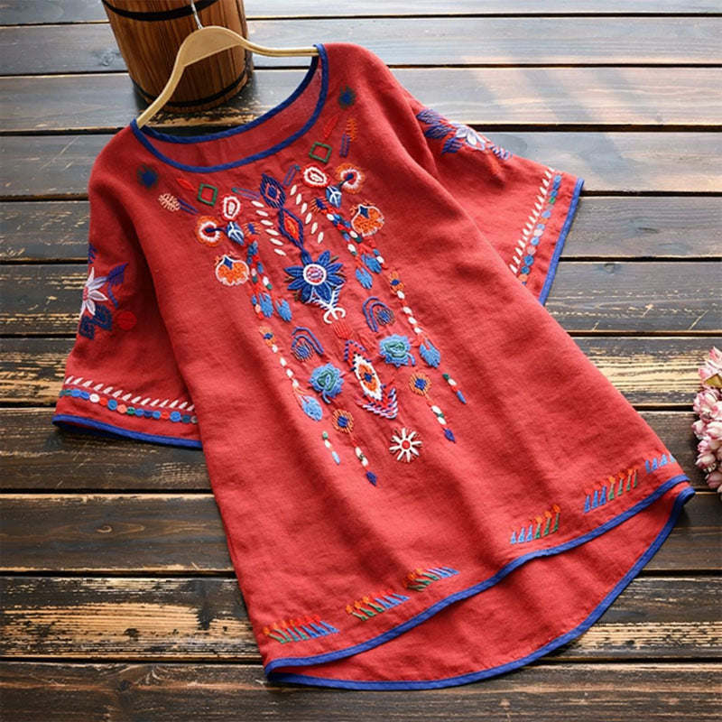 Sofia Amoretti Embroidered Short Sleeve Blouse