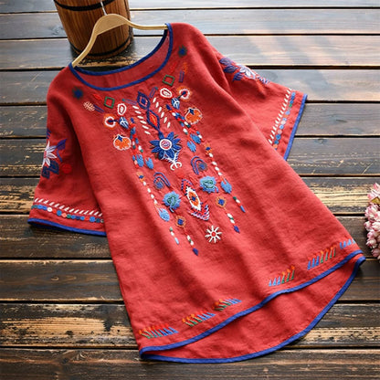 Sofia Amoretti Embroidered Short Sleeve Blouse