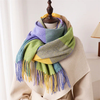 Sofia Amoretti Fringe Scarf with Color-Block Pattern